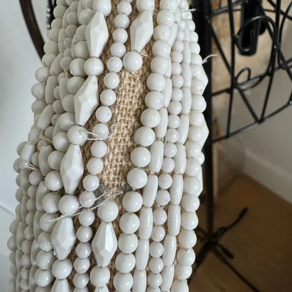 ZARA White Beaded Boho Half Moon Wooden Top Handle Convertible Bag Chain Strap - Picture 10 of 10